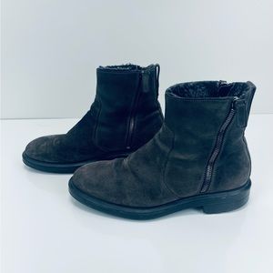 Aquatalia Suede & Shearling Weatherproof Boots Brown 9.5 winter dress zip up